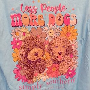 Simply Southern aqua blue “more dogs, less people.” Size Medium.